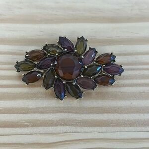 Vintage Monet Multi Color Glass Rhinestone Brooch